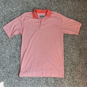 Alan Flusser Coral and White Striped Golf Polo